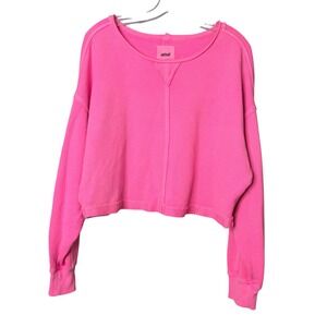 Aerie Beach Party Cropped Sweatshirt Womens M Pink Oversized Slouchy Boho Lounge